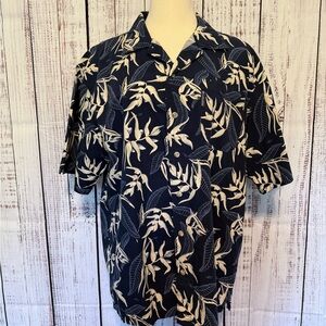 Men's Navy Leaf Pattern‎ Button Down Shirt